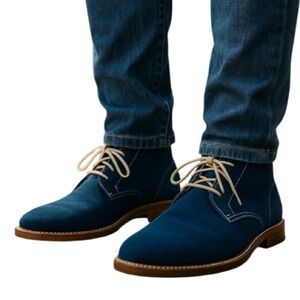 BLASS Mens Genuine Suede Chukka Boots Dark Blue Lace Up Rubber Soles Size 9.5